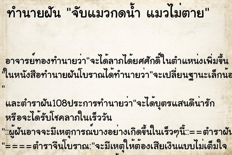 ทำนายฝันจับแมวกดน้ำแมวไม่ตาย ทำนายฝันทำนายฝันจับแมวกดน้ำแมวไม่ตาย